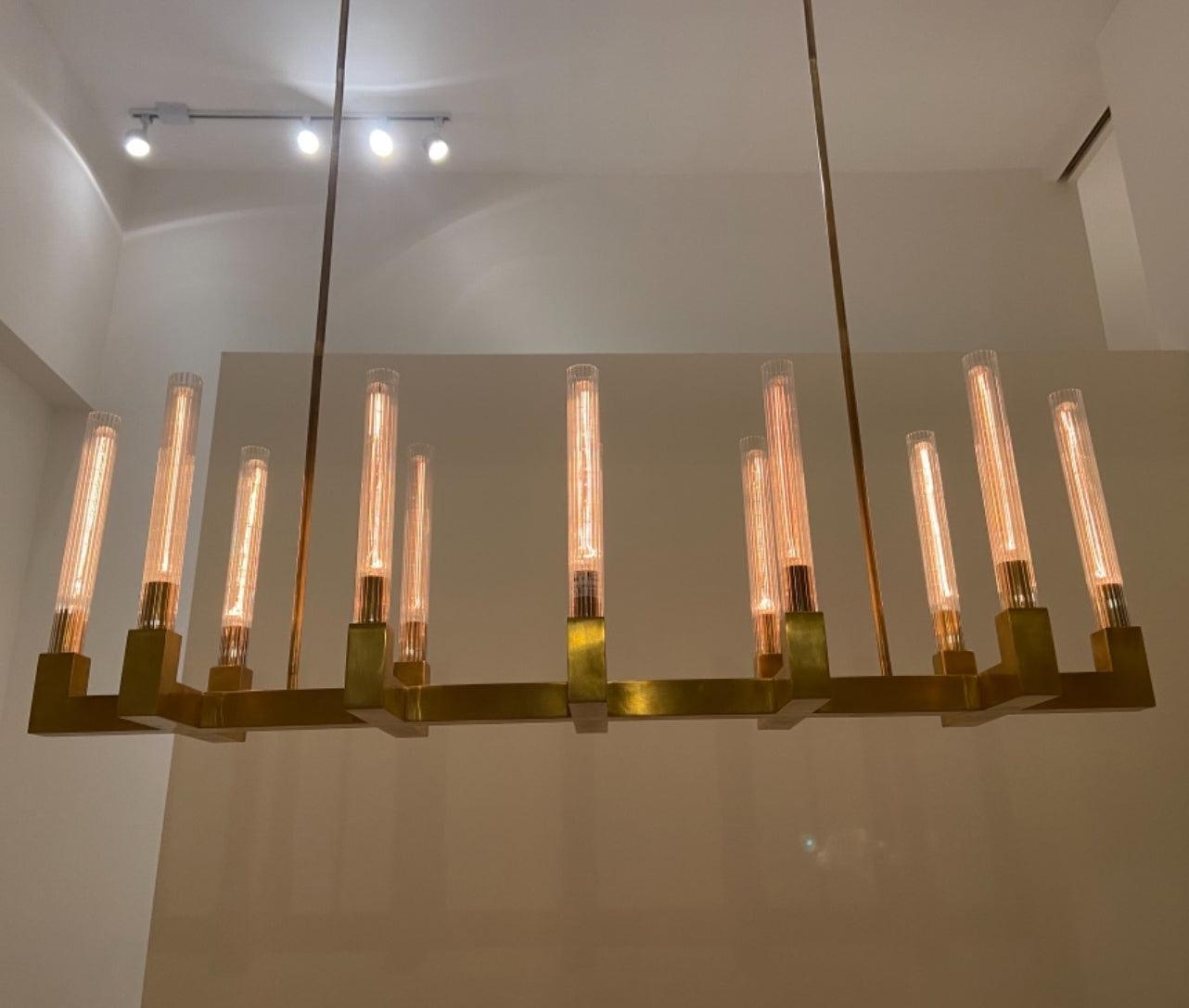 Brass rectangular glass chandeliers