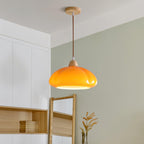 Pendant Lamp Rounded Glass Shade Wood Accent Playful Modern Touch