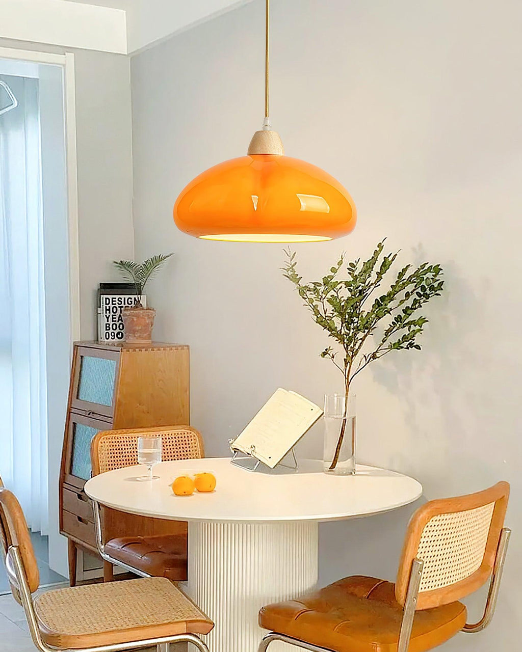 Pendant Lamp Rounded Glass Shade Wood Accent Playful Modern Touch