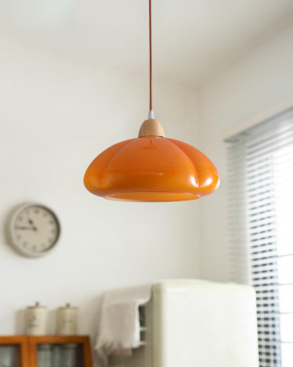 Pendant Lamp Rounded Glass Shade Wood Accent Playful Modern Touch
