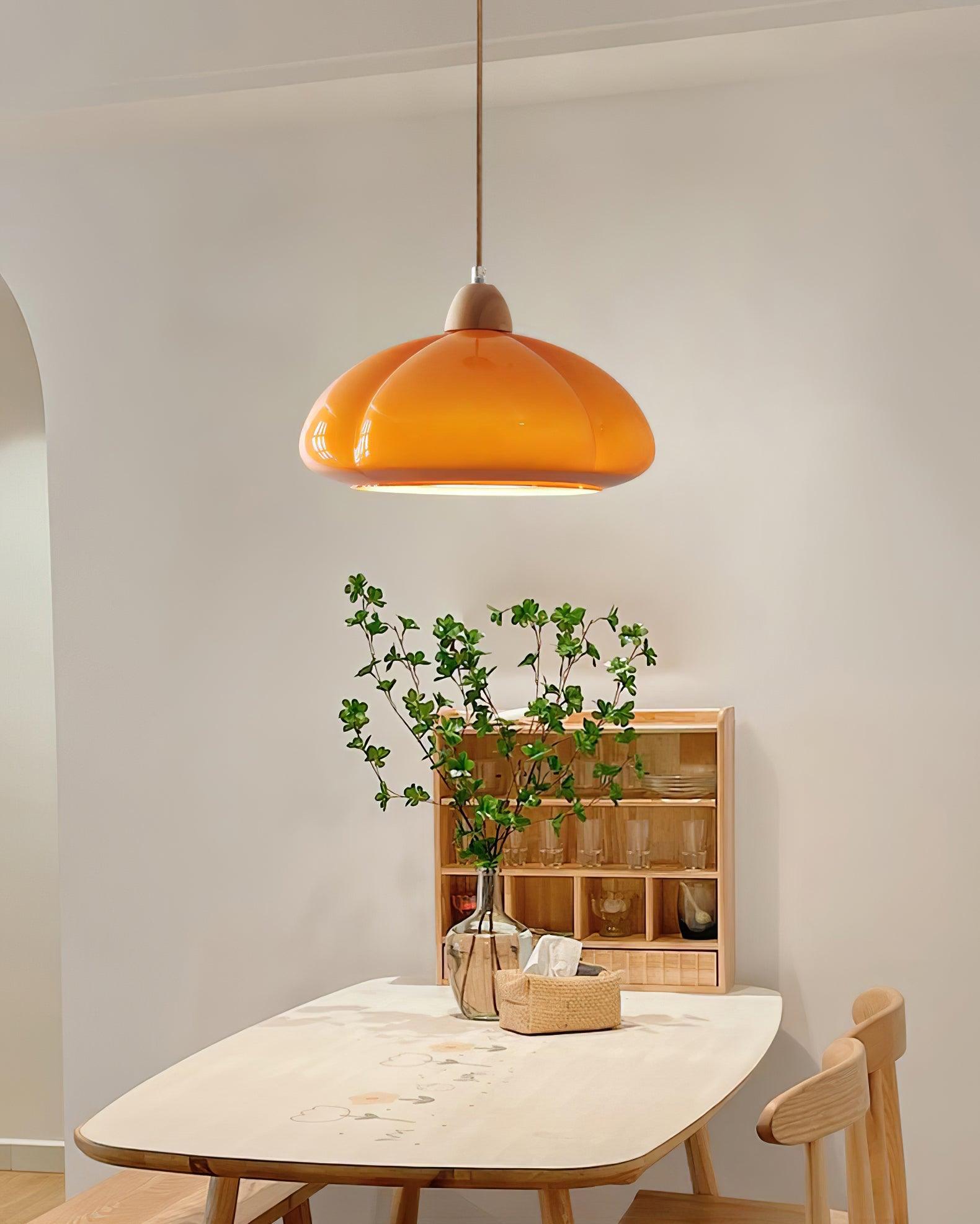 Pendant Lamp Rounded Glass Shade Wood Accent Playful Modern Touch