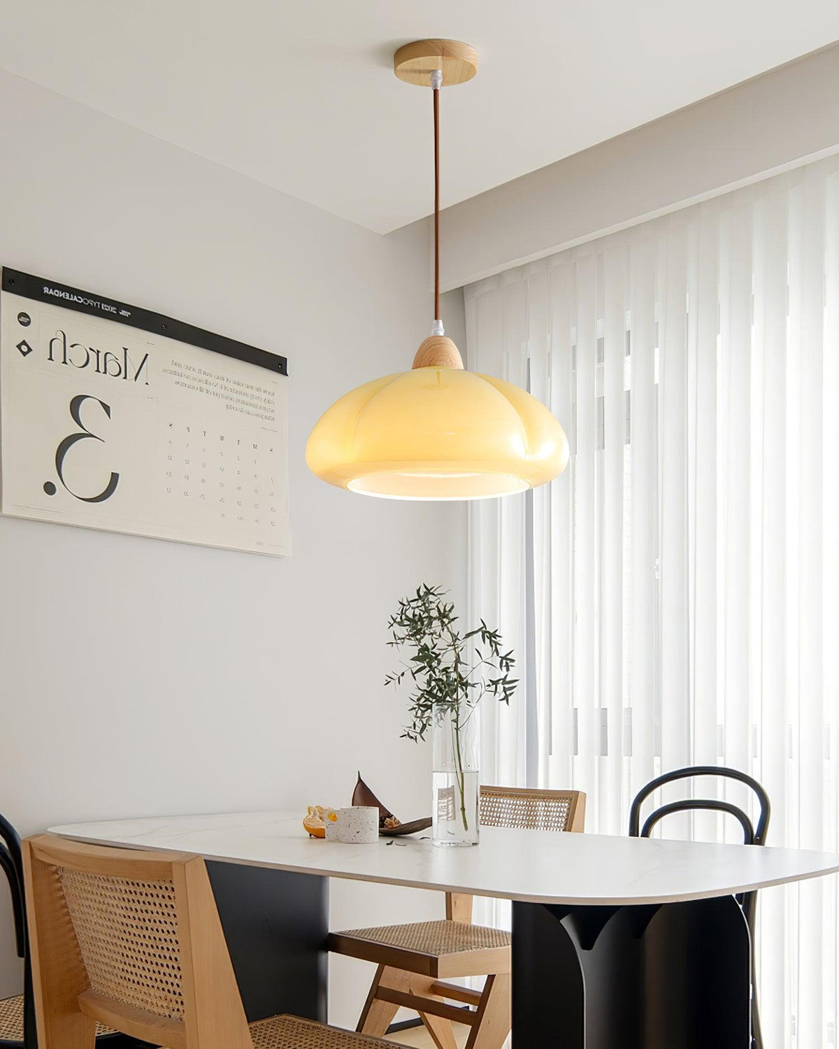 Pendant Lamp Rounded Glass Shade Wood Accent Playful Modern Touch