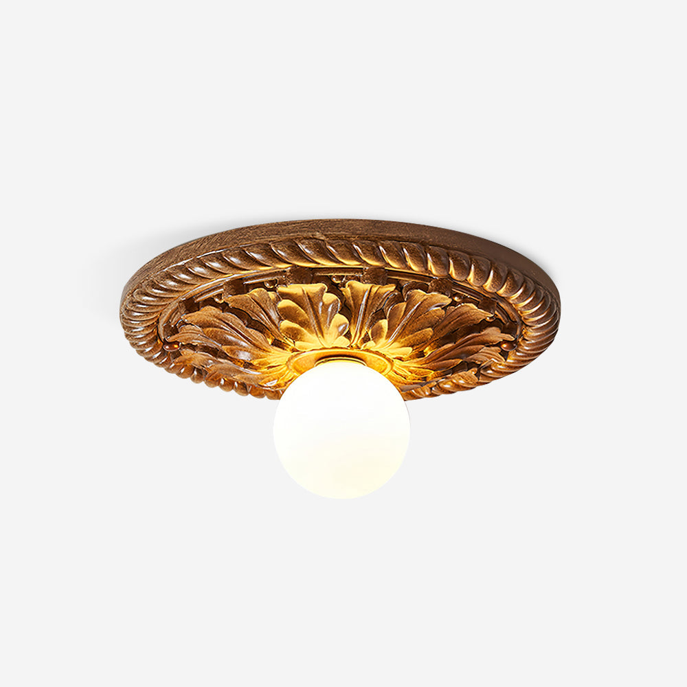 Corvella Vintage Carved Wood Flush Mount Ceiling Light