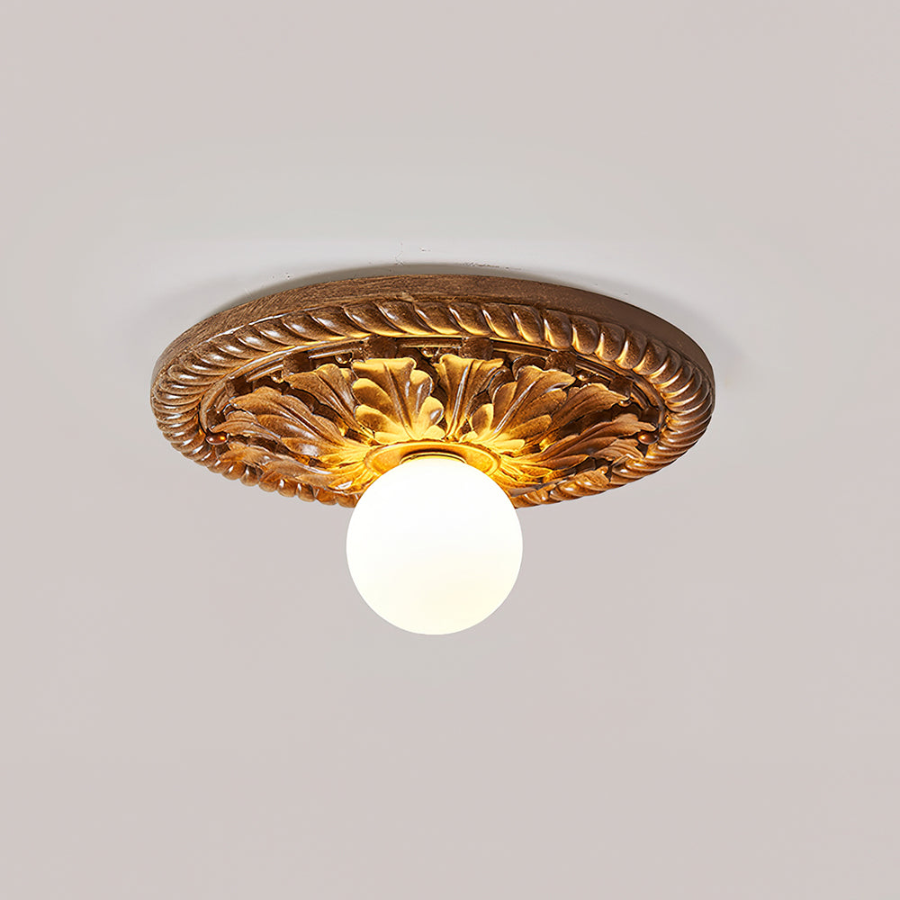 Corvella Vintage Carved Wood Flush Mount Ceiling Light