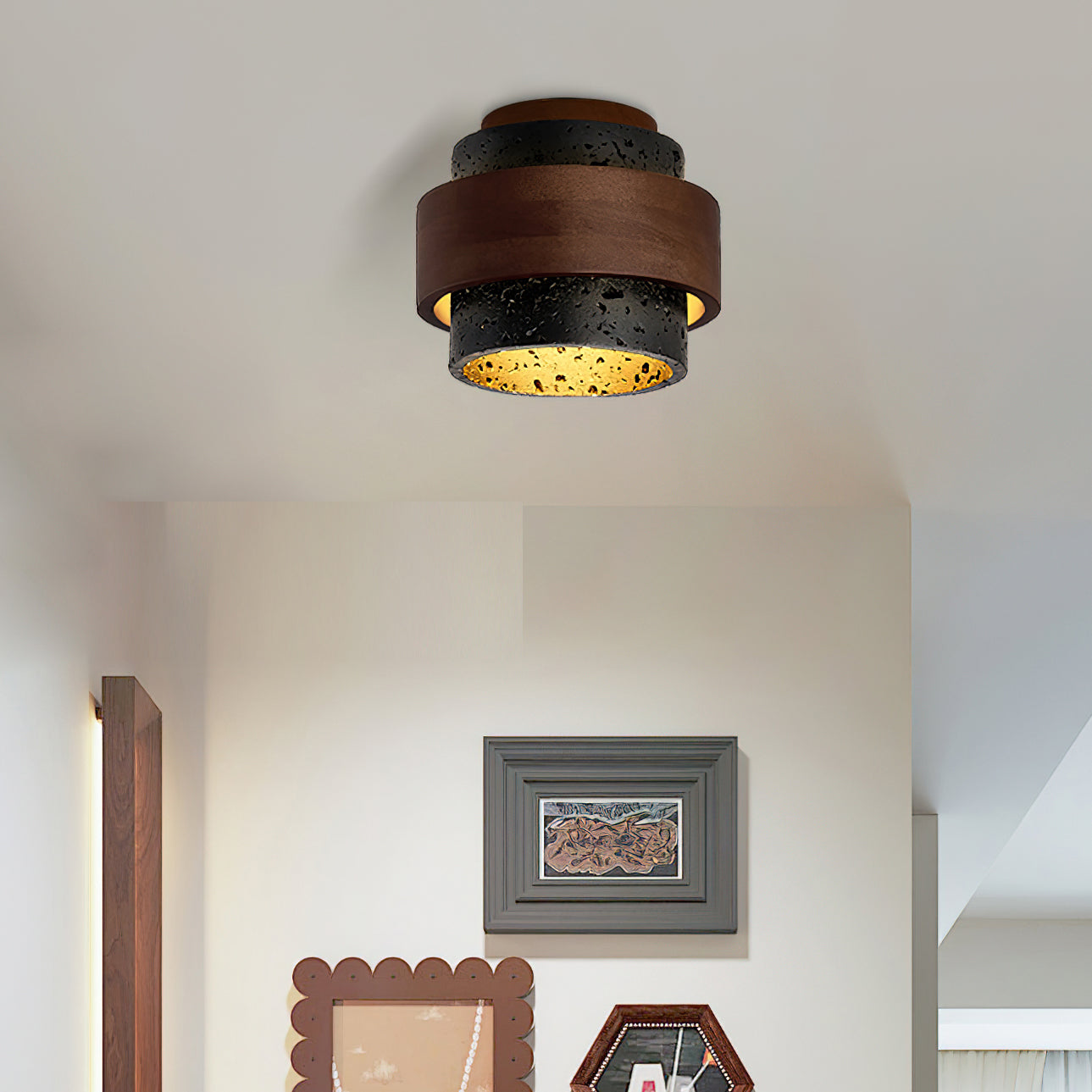 Ritta Black Travertine Ceiling Light