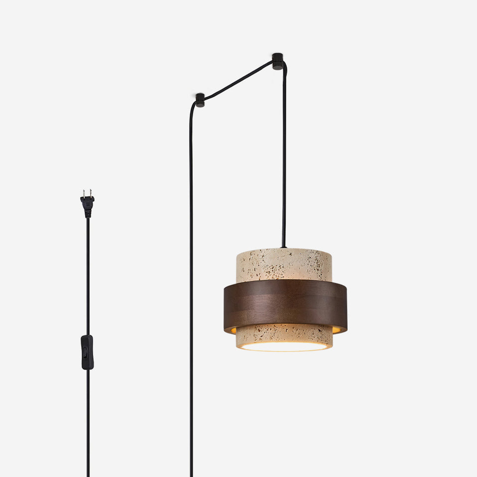 Avone Travertine and Walnut Plug-In Pendant Light