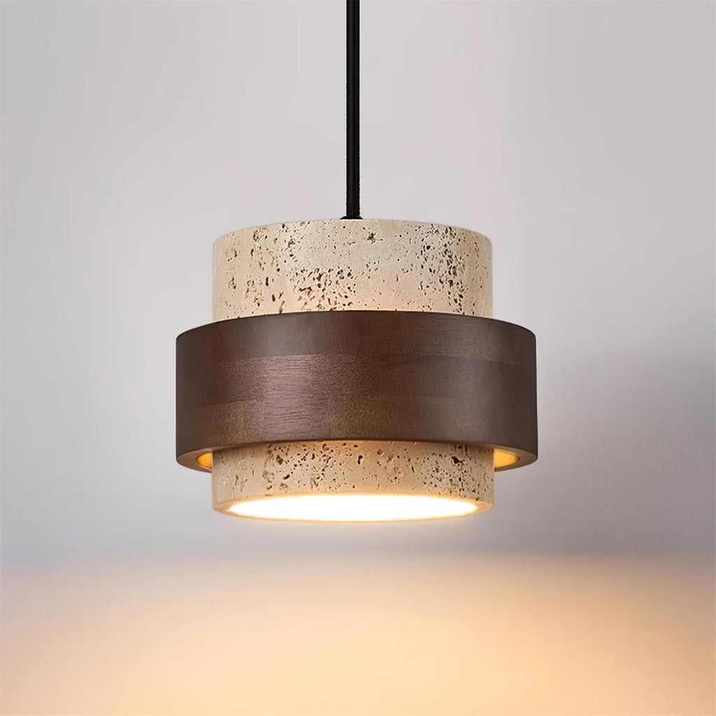 Avone Travertine and Walnut Plug-In Pendant Light