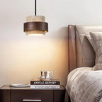 Avone Travertine and Walnut Plug-In Pendant Light