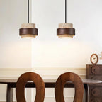 Avone Travertine and Walnut Plug-In Pendant Light