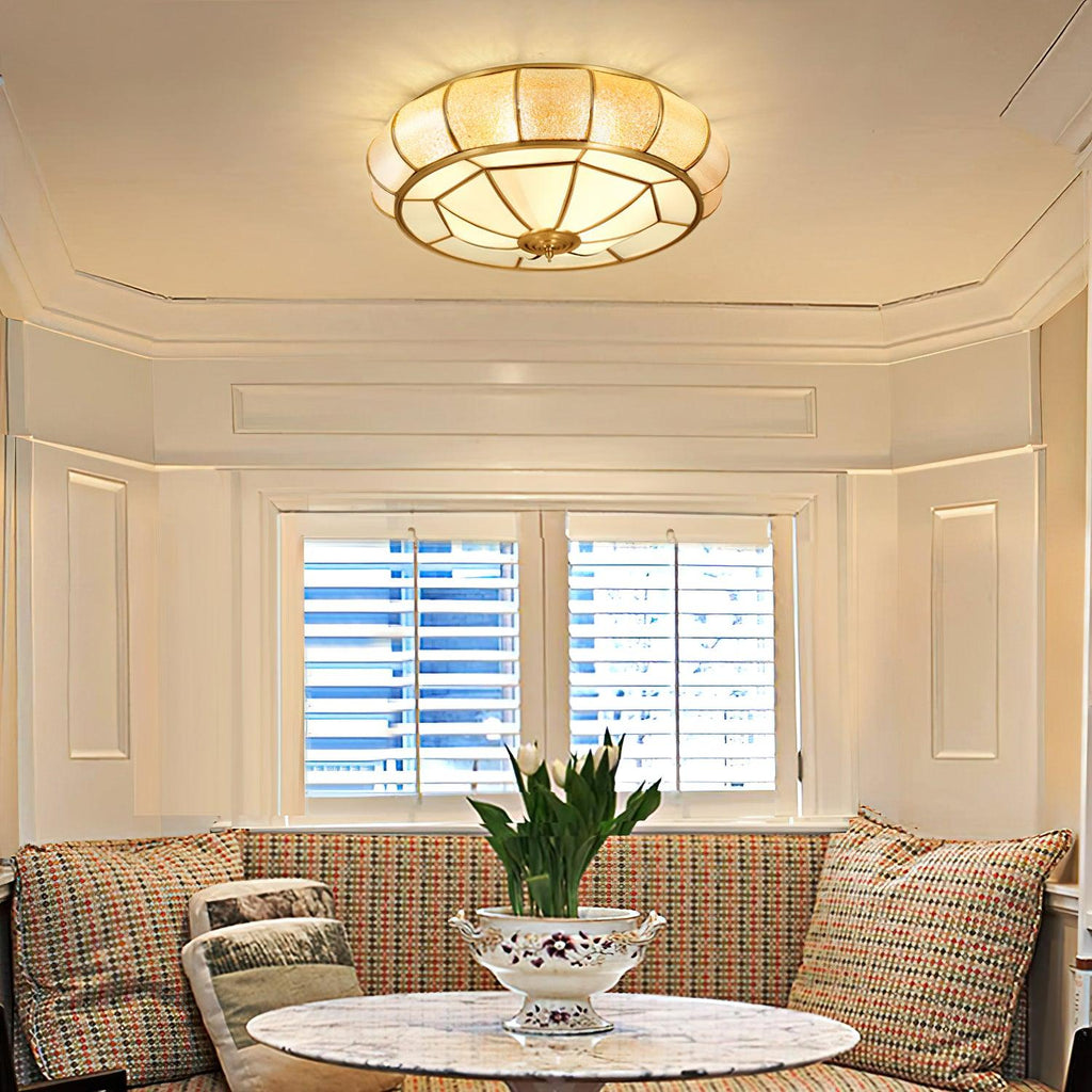Ulrinara Postmodern Luxury Drum Brass Glass Ceiling Light
