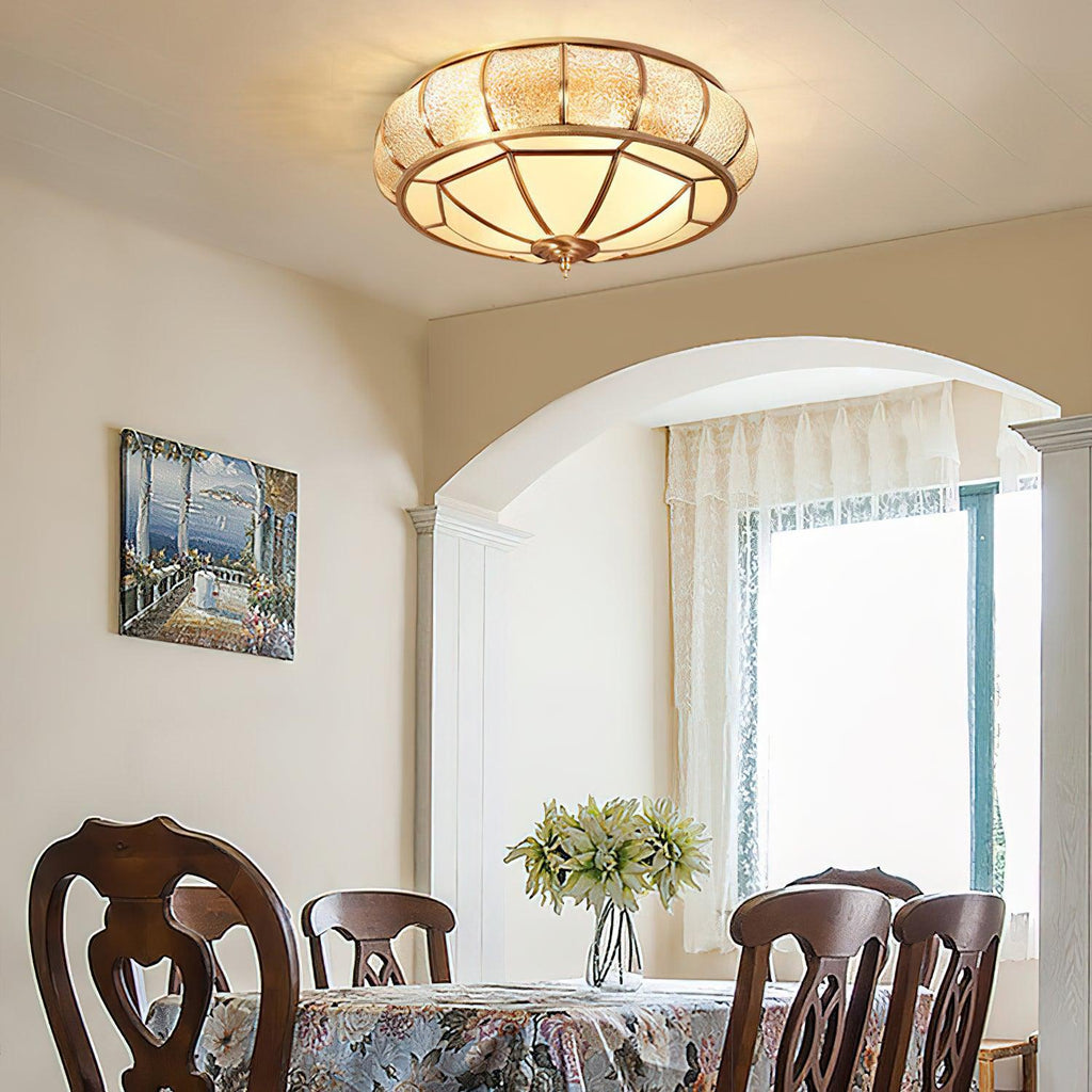 Ulrinara Postmodern Luxury Drum Brass Glass Ceiling Light
