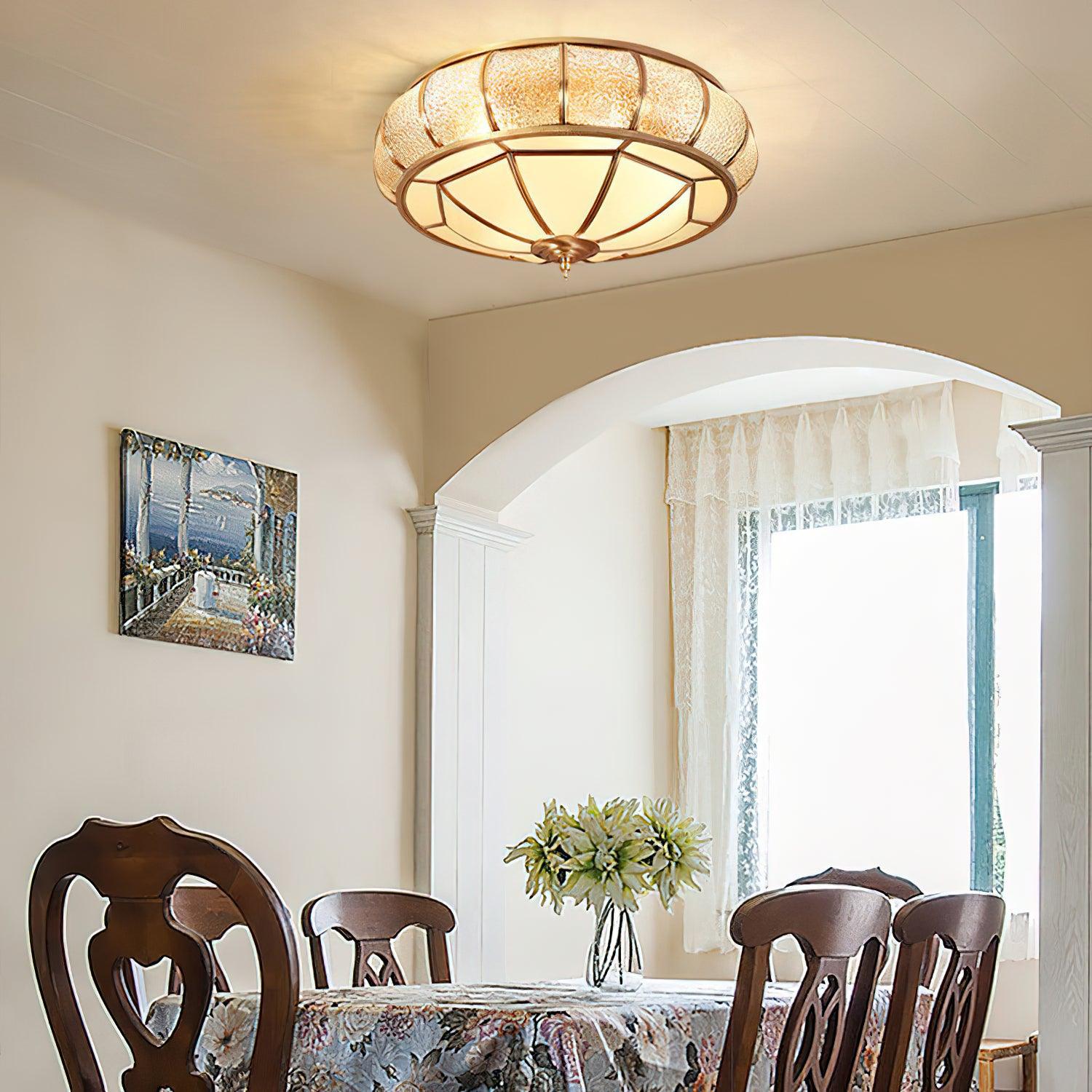 Ulrinara Postmodern Luxury Drum Brass Glass Ceiling Light