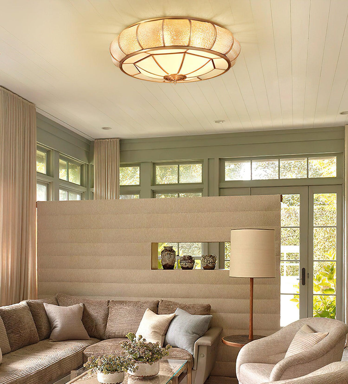 Ulrinara Postmodern Luxury Drum Brass Glass Ceiling Light