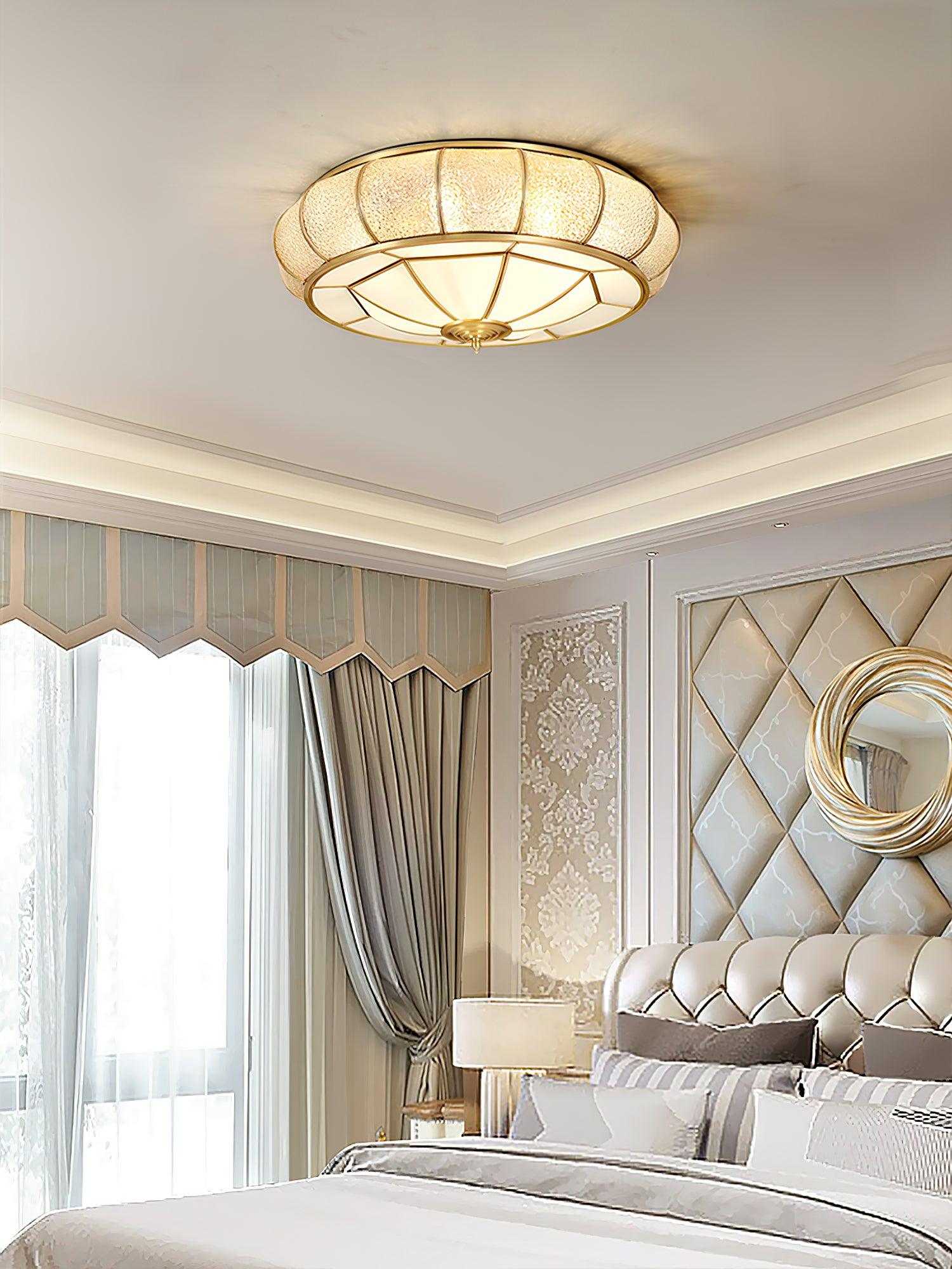 Ulrinara Postmodern Luxury Drum Brass Glass Ceiling Light