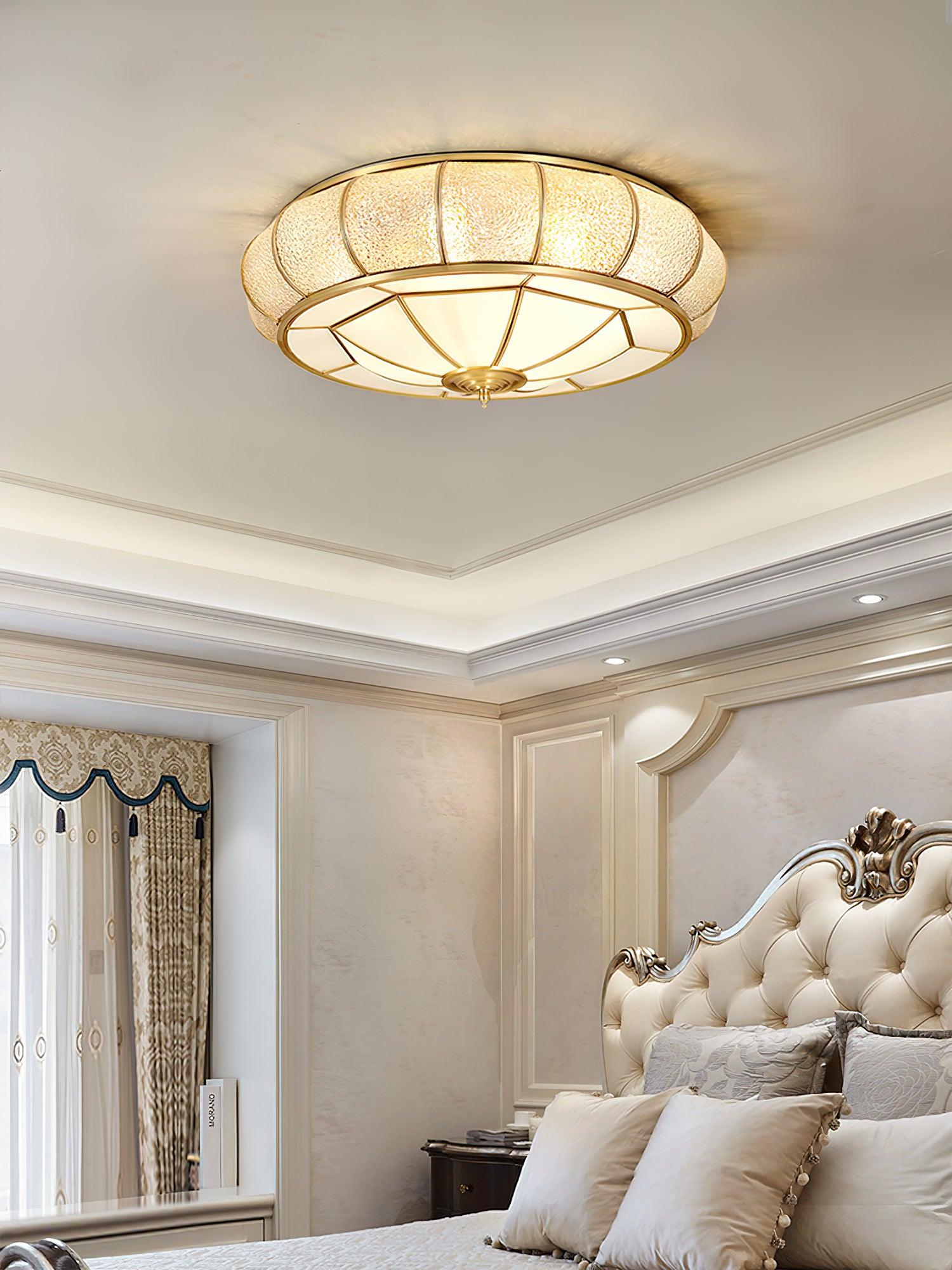 Ulrinara Postmodern Luxury Drum Brass Glass Ceiling Light