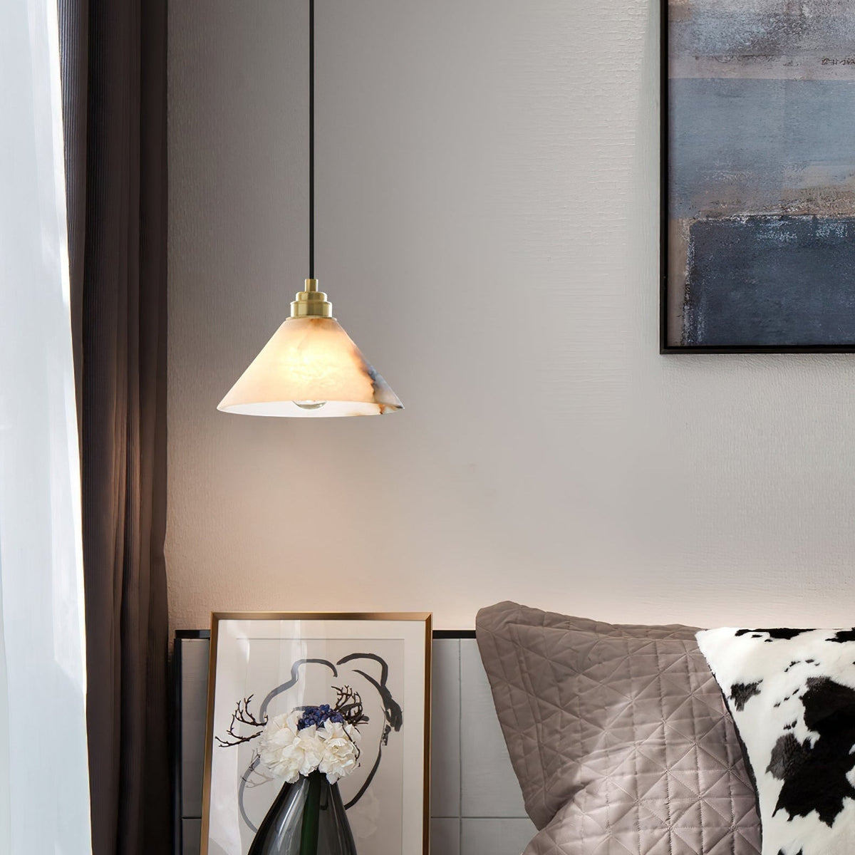 Xen Modern Minimalist Brass Alabaster Pendant Lamp