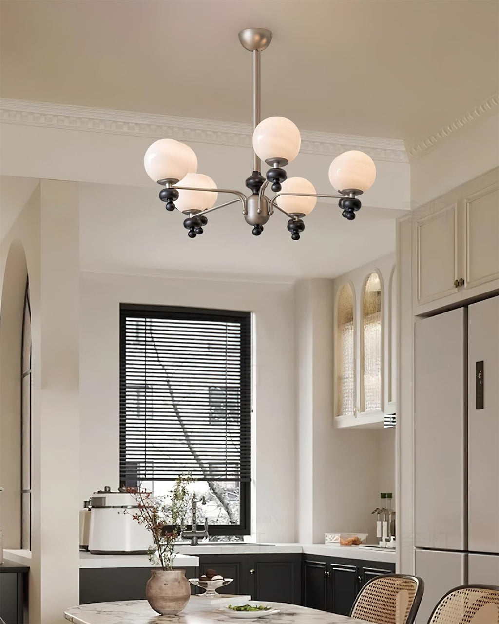 Cora Chandelier Nickel Orb Elegant