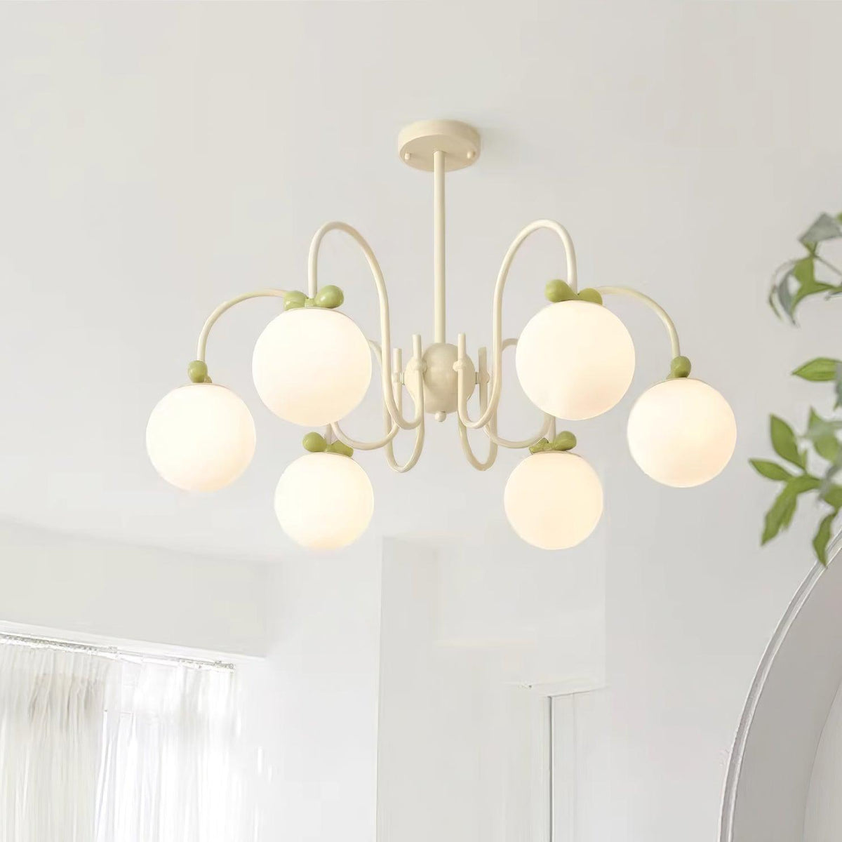 Cherry Chandelier Frosted Globe Branches Cream