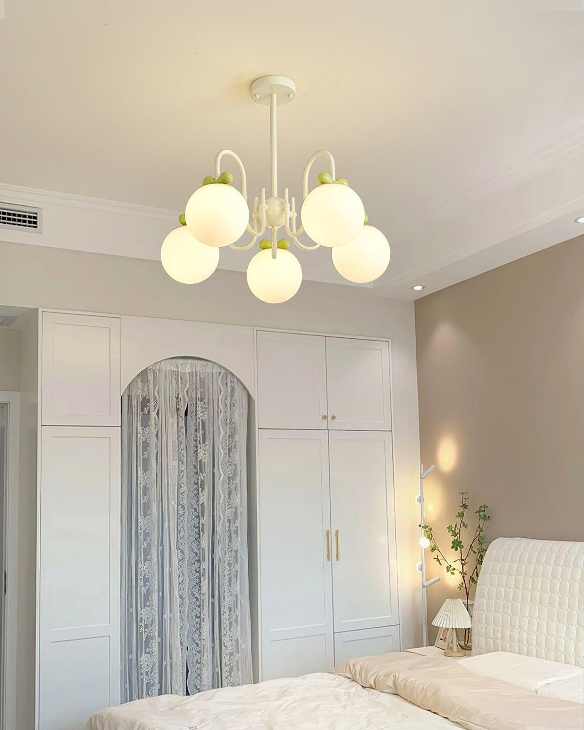 Cherry Chandelier Frosted Globe Branches Cream