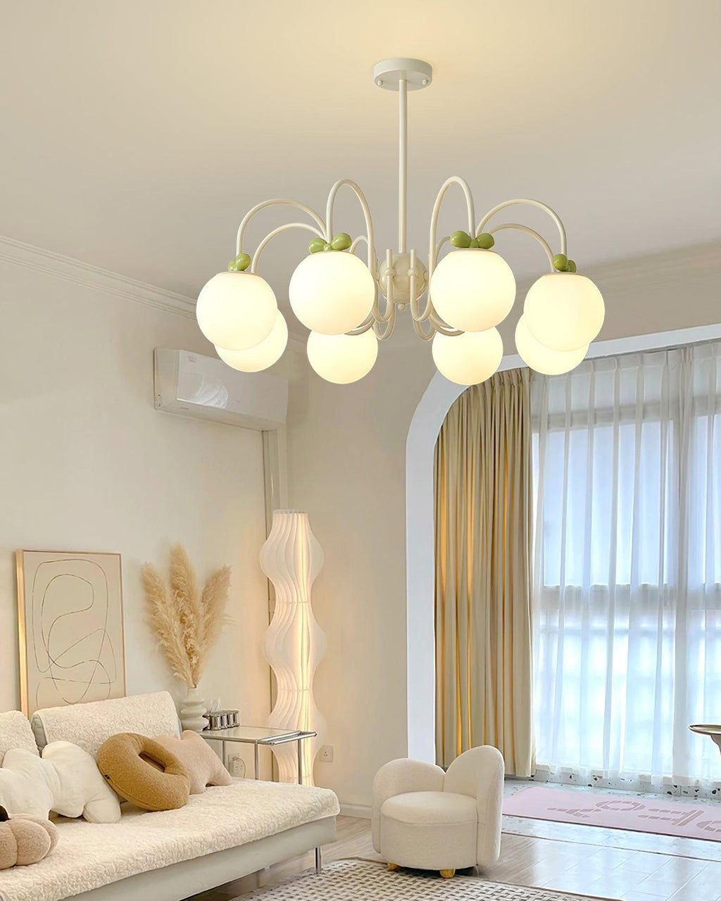 Cherry Chandelier Frosted Globe Branches Cream