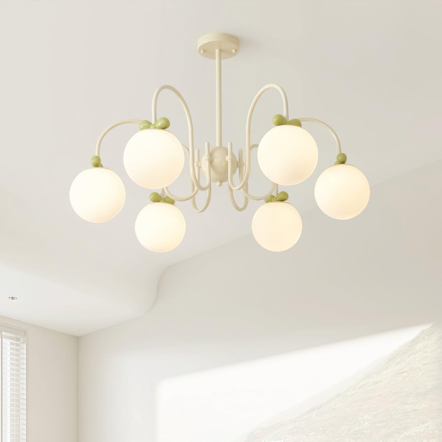 Cherry Chandelier Frosted Globe Branches Cream