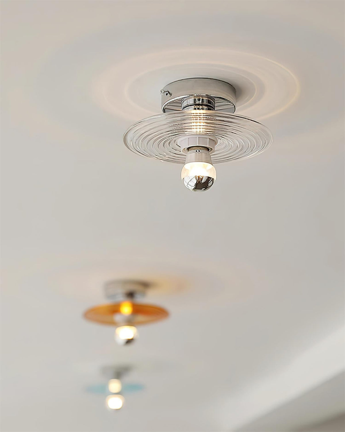 Curios Ceiling Light Spiral Glass Chrome Base