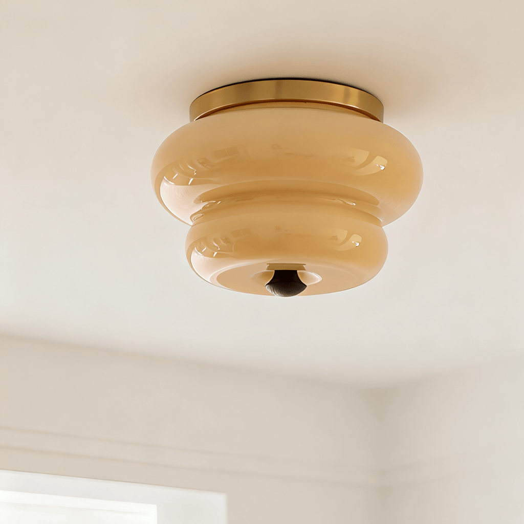 Curvaceous Modern Glass & Wood Ceiling Light