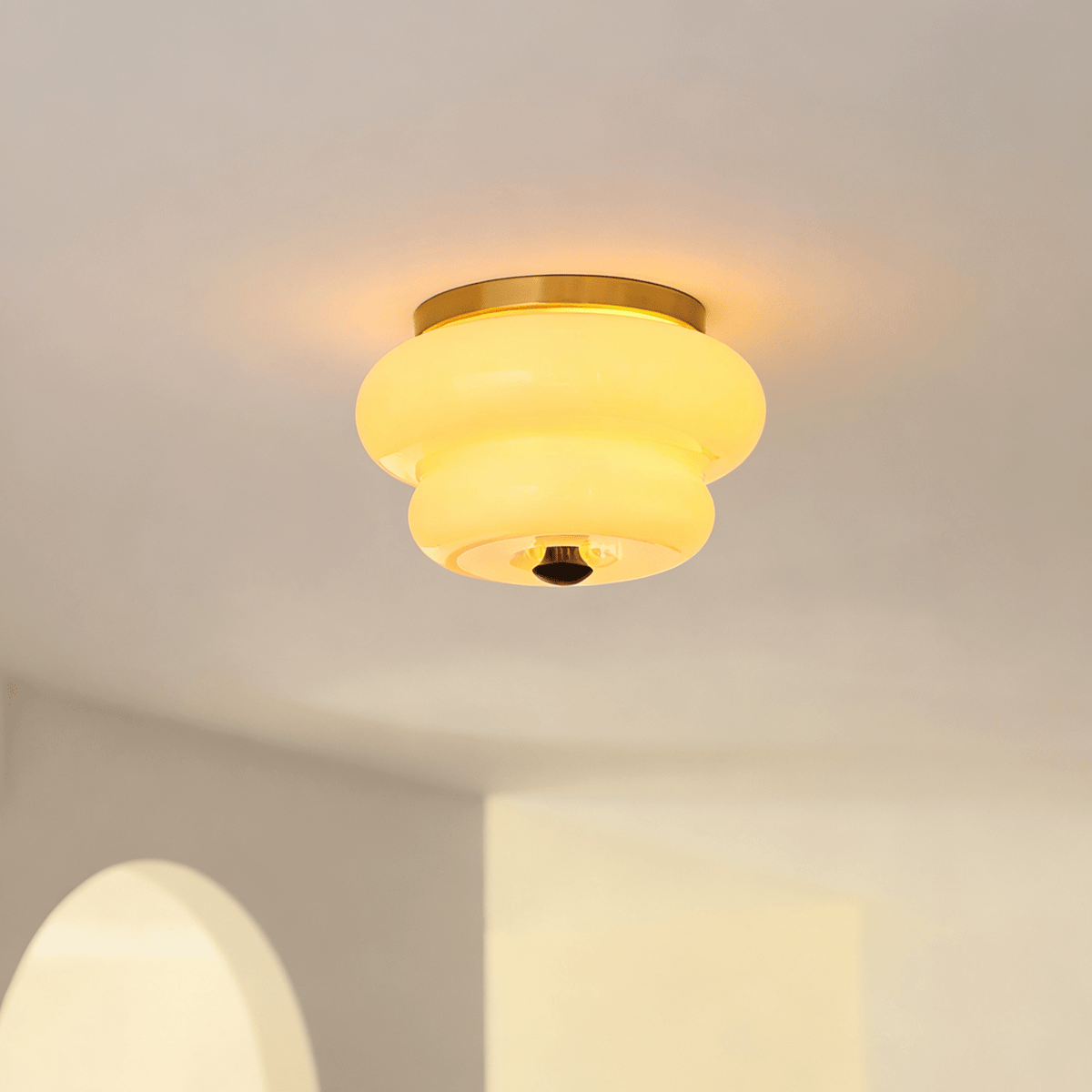 Curvaceous Modern Glass & Wood Ceiling Light