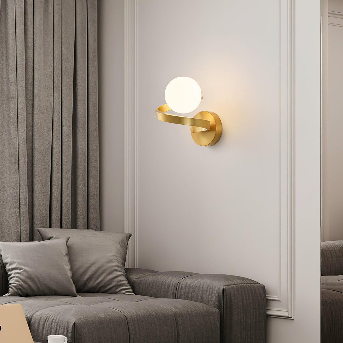 Abner Curved Modern Minimalist Brass Glass Wall Lamp