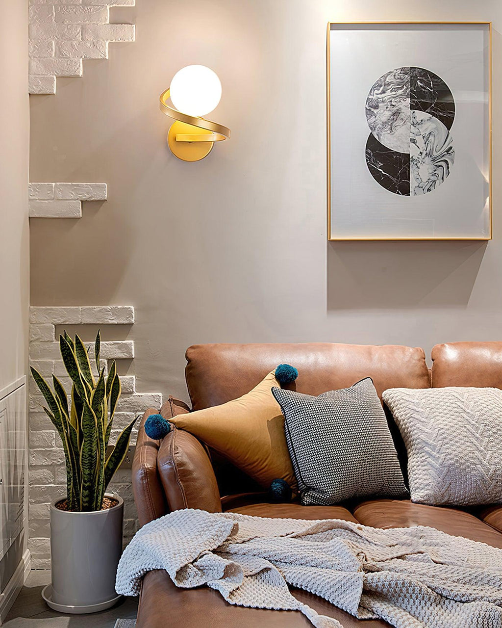 Abner Curved Modern Minimalist Brass Glass Wall Lamp