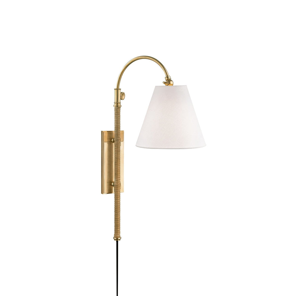 Elan Modern Minimalist Plug-In Brass Fabric Sconce Wall Lamp