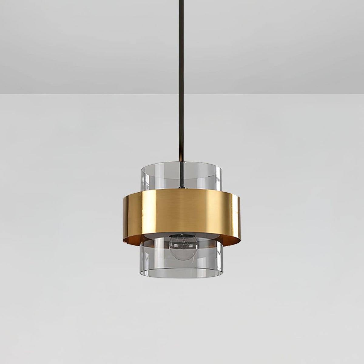 Solara Pendant Lamp Brass Cylinder Glass Contemporary