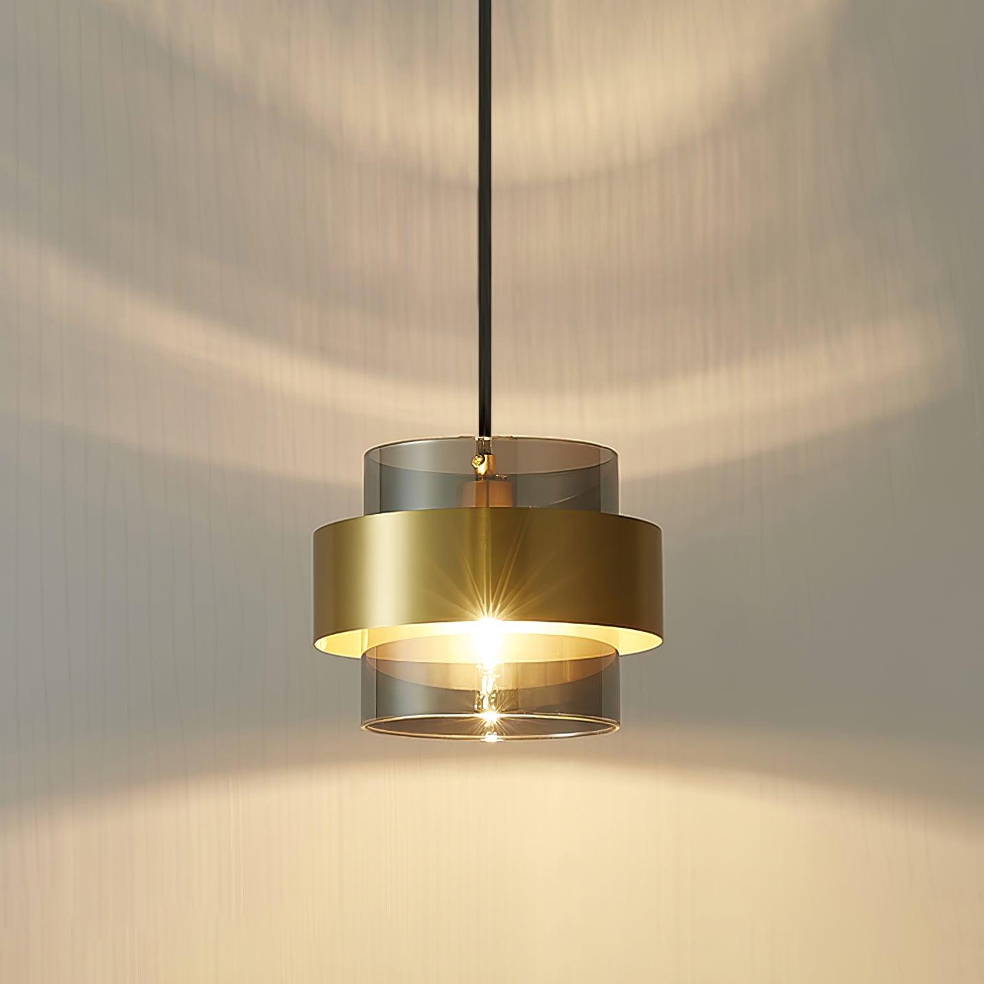 Solara Pendant Lamp Brass Cylinder Glass Contemporary