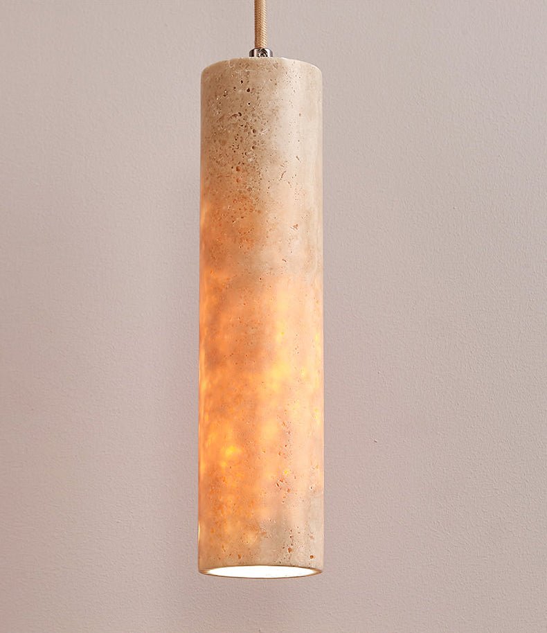 Cylindrical Minimalist Travertine Pendant Light