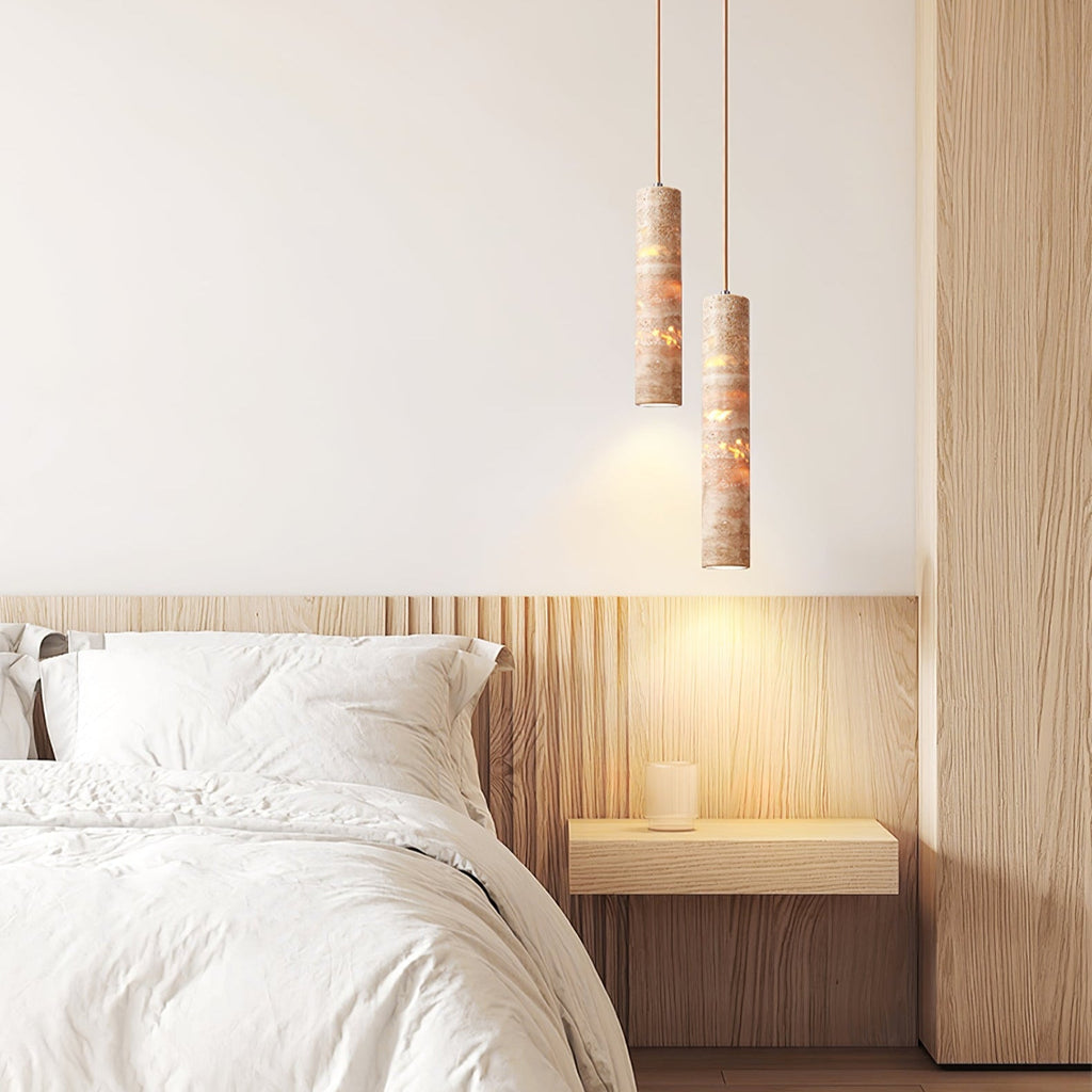 Cylindrical Minimalist Travertine Pendant Light