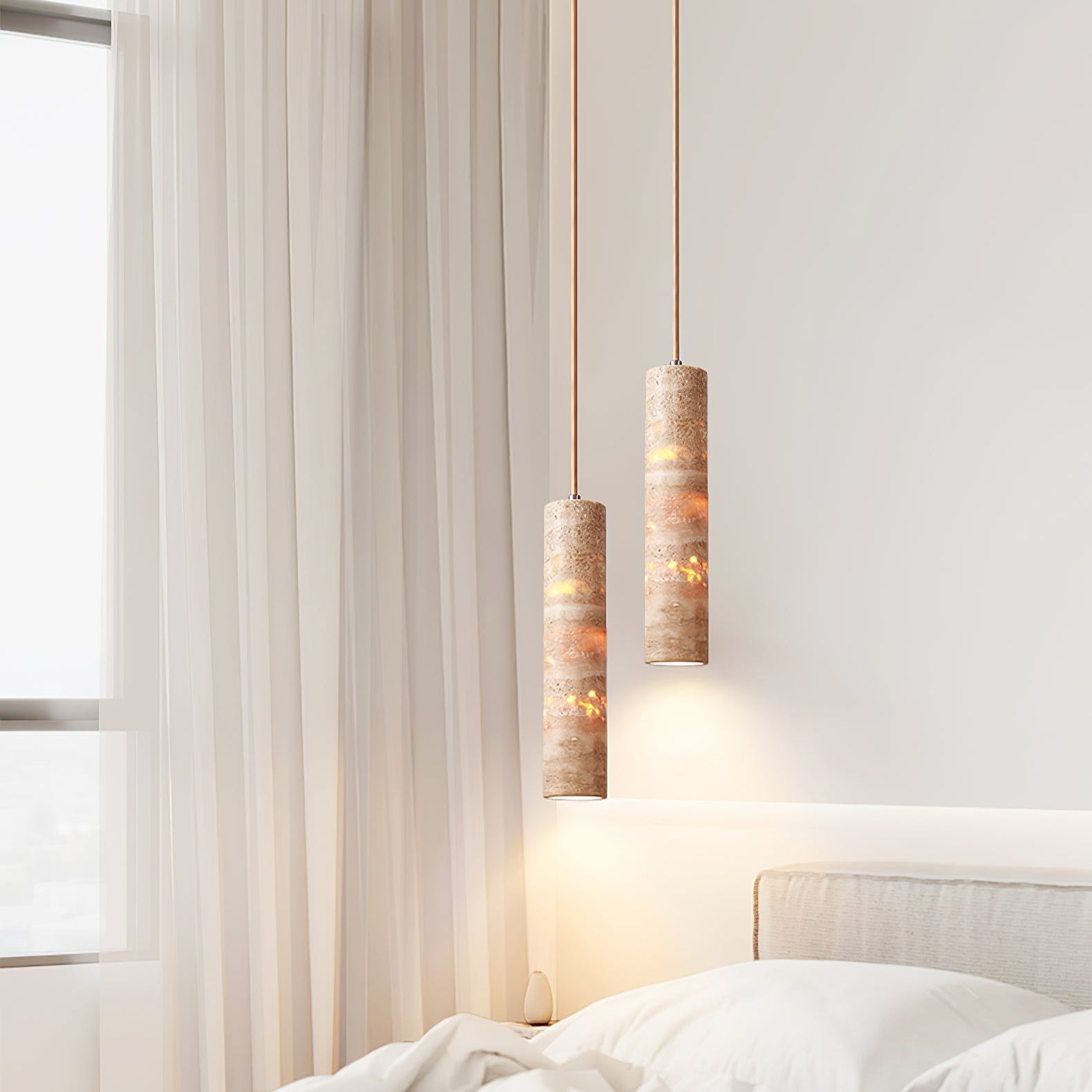 Cylindrical Minimalist Travertine Pendant Light