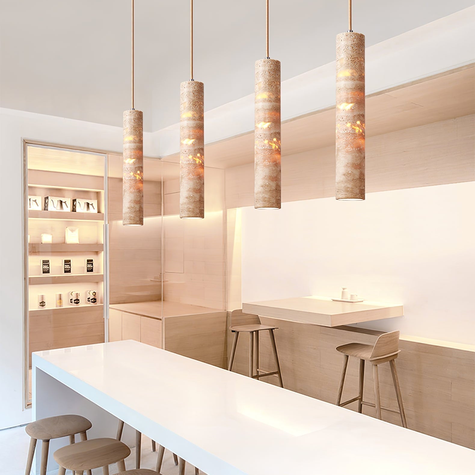 Cylindrical Minimalist Travertine Pendant Light