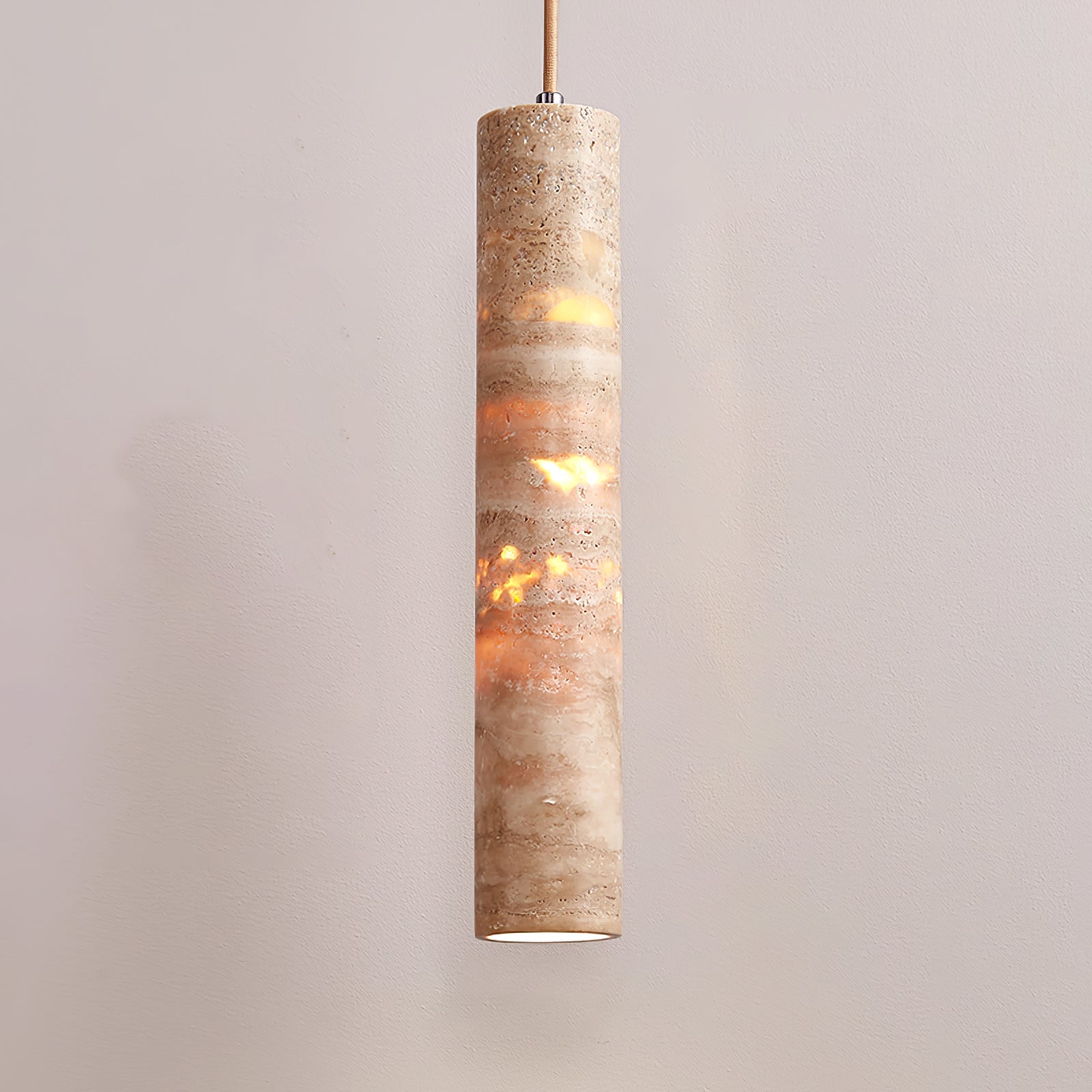 Cylindrical Minimalist Travertine Pendant Light