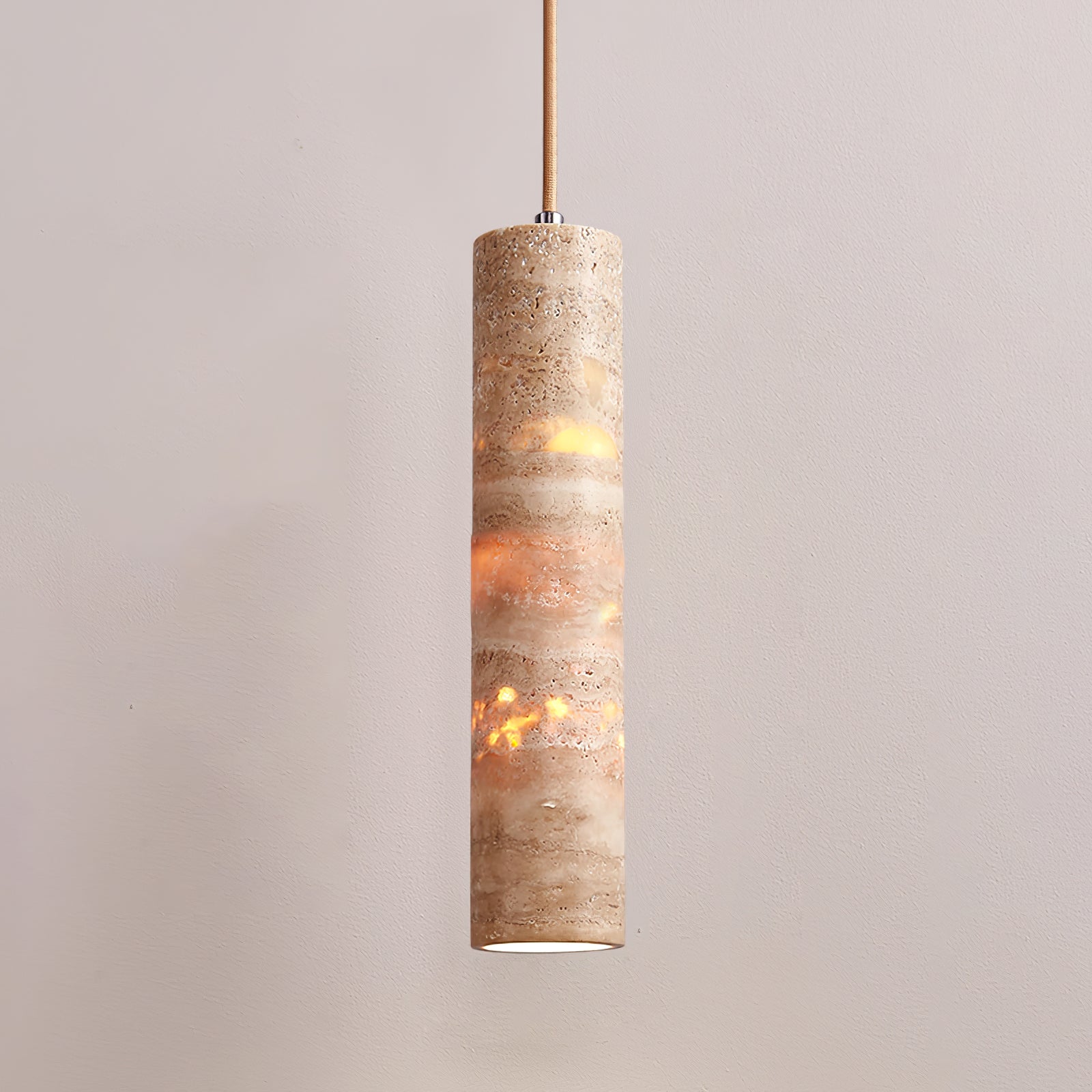 Cylindrical Minimalist Travertine Pendant Light