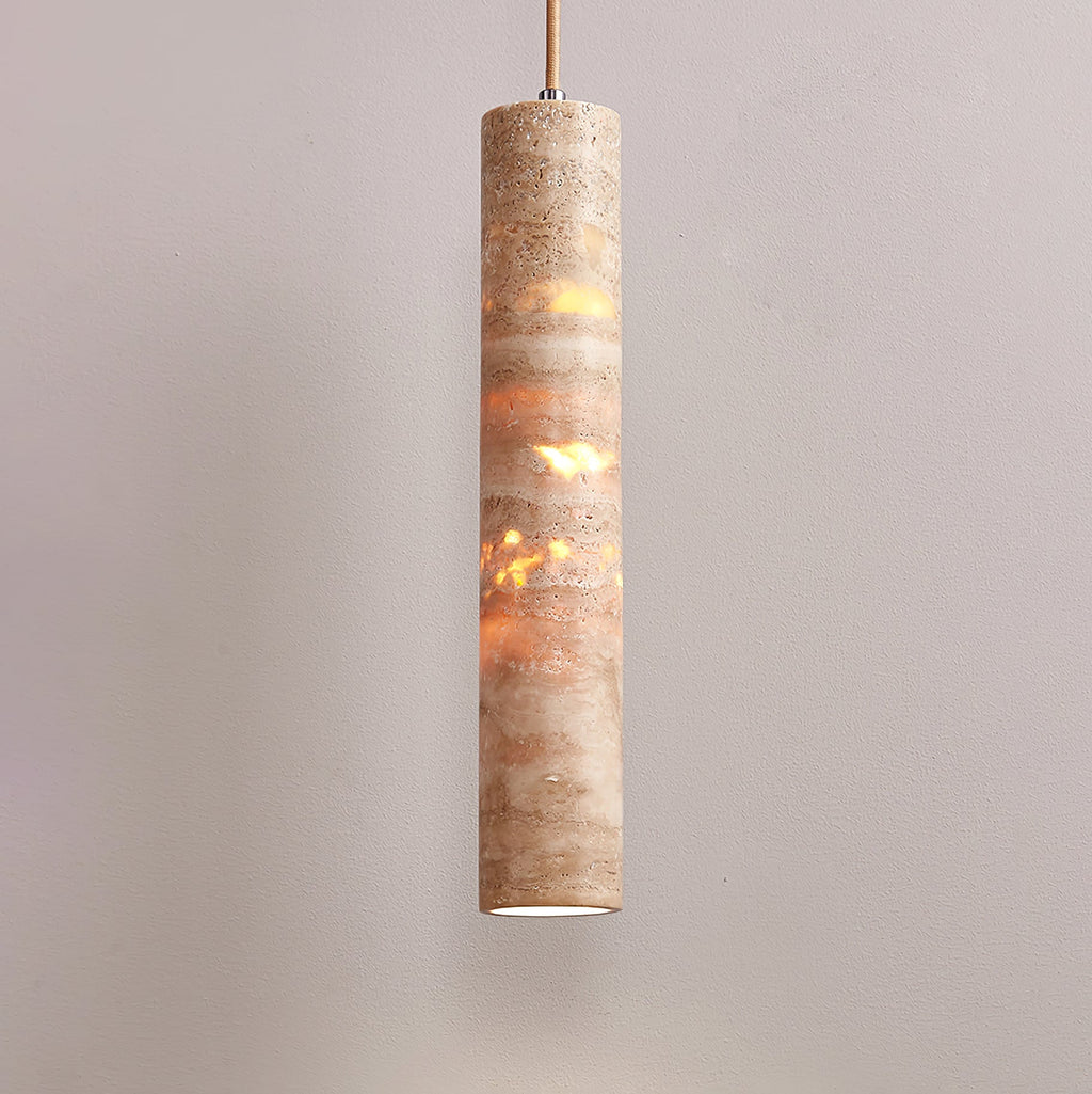 Cylindrical Minimalist Travertine Pendant Light