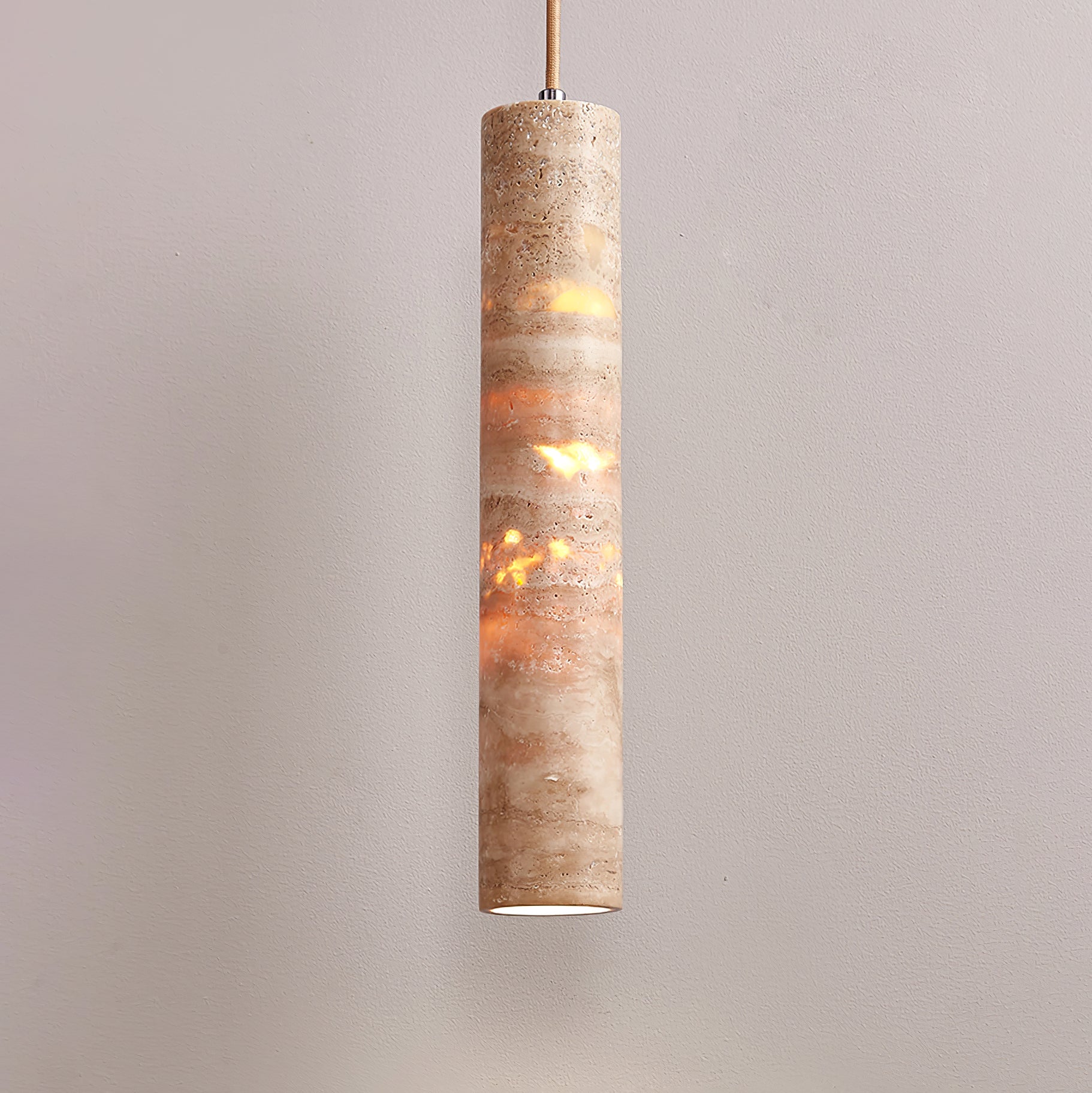Cylindrical Minimalist Travertine Pendant Light