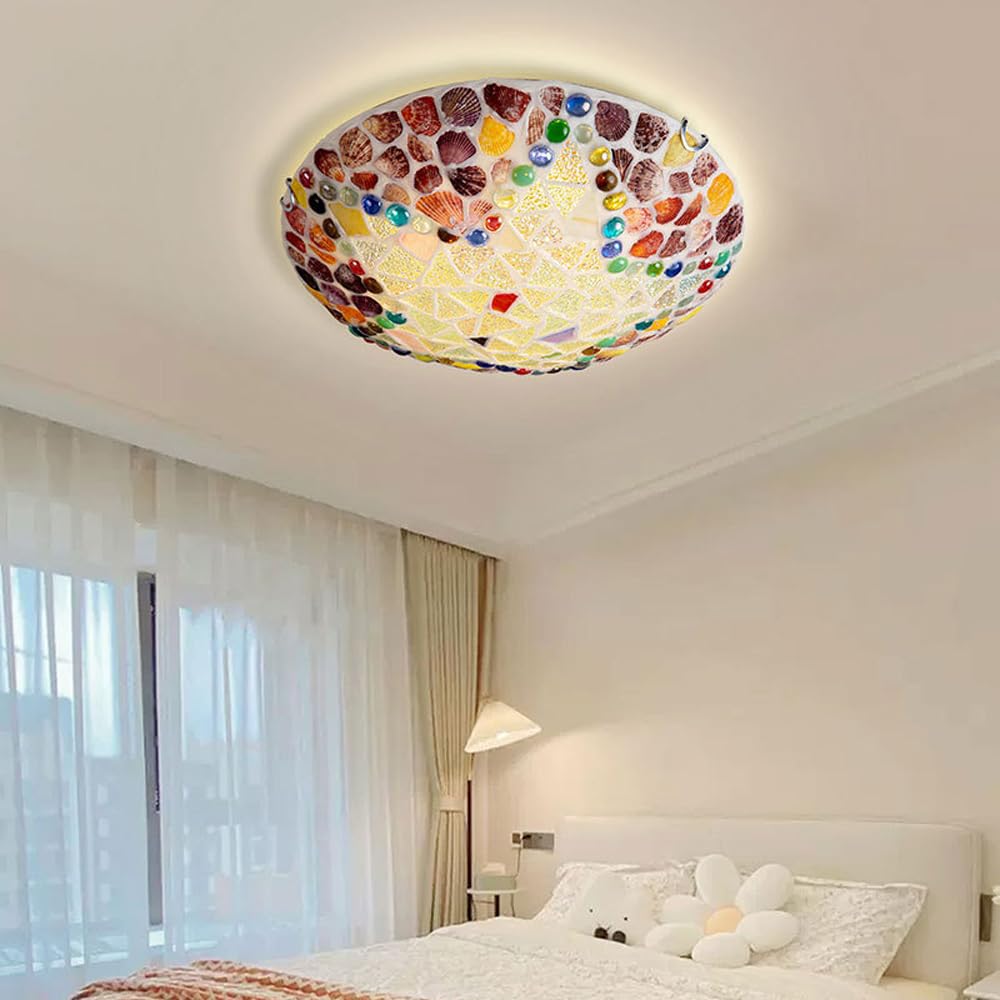 Tiffany Rustic Flush Mount Ceiling Light Colorful Glass Living Room