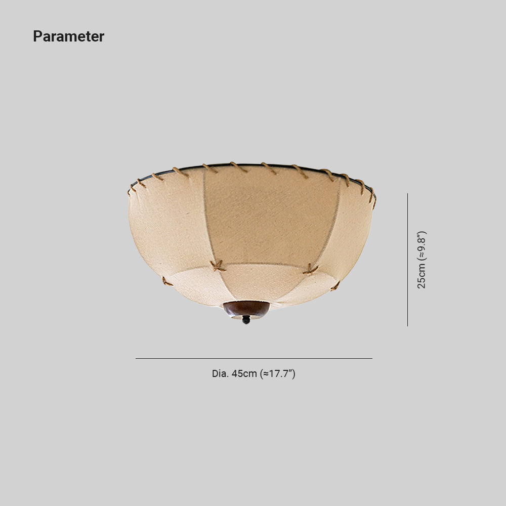 Ceiling Light Handcrafted Shade Wood and Fabric Rustic Fixture