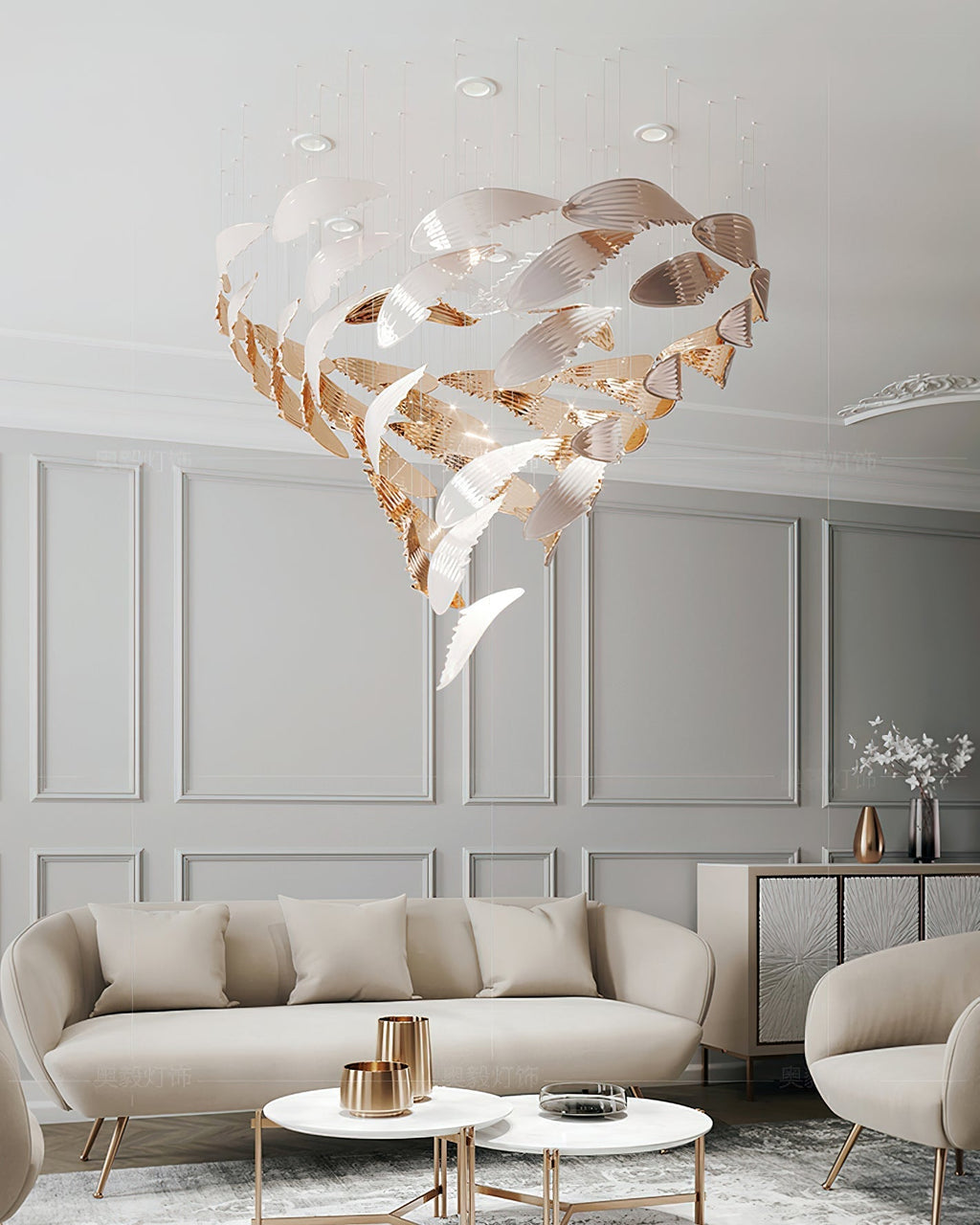 Alvenan Bird Flock Glass Chandelier Staircase