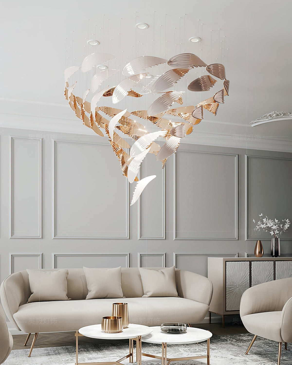 Alvenan Bird Flock Glass Chandelier Staircase