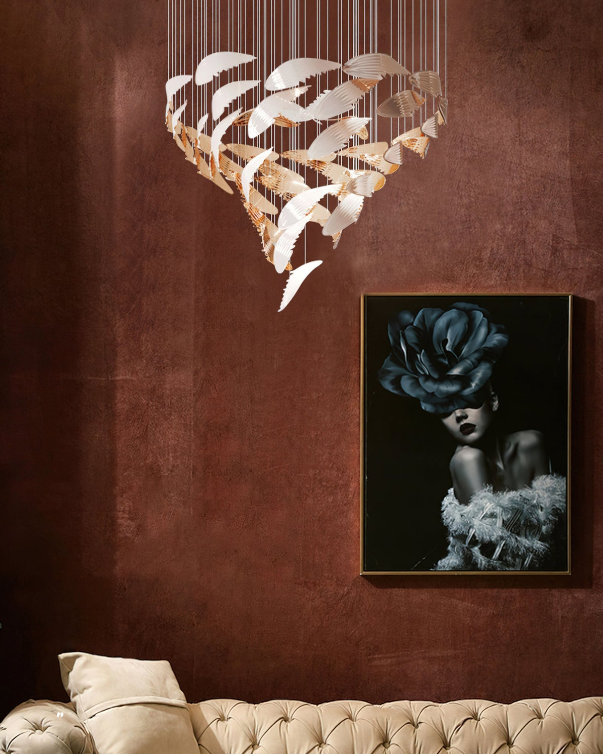 Alvenan Bird Flock Glass Chandelier Staircase