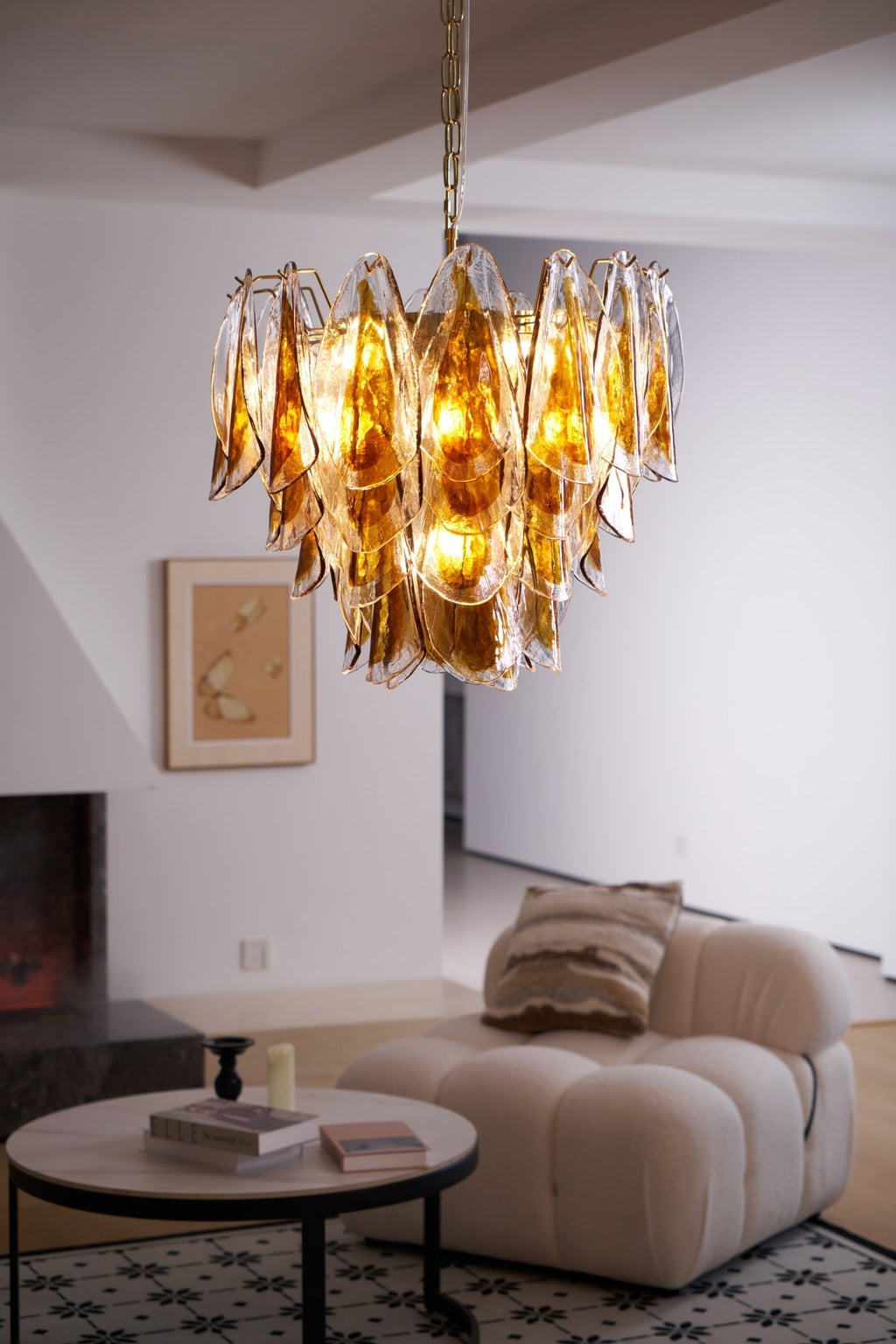 Aurora Chandelier Amber Leaf Glass Layered Organic Warmth