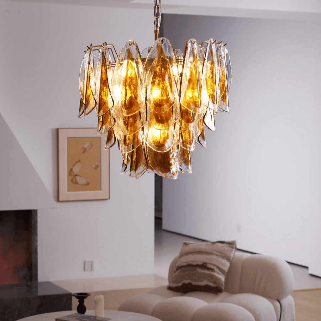 Aurora Chandelier Amber Leaf Glass Layered Organic Warmth