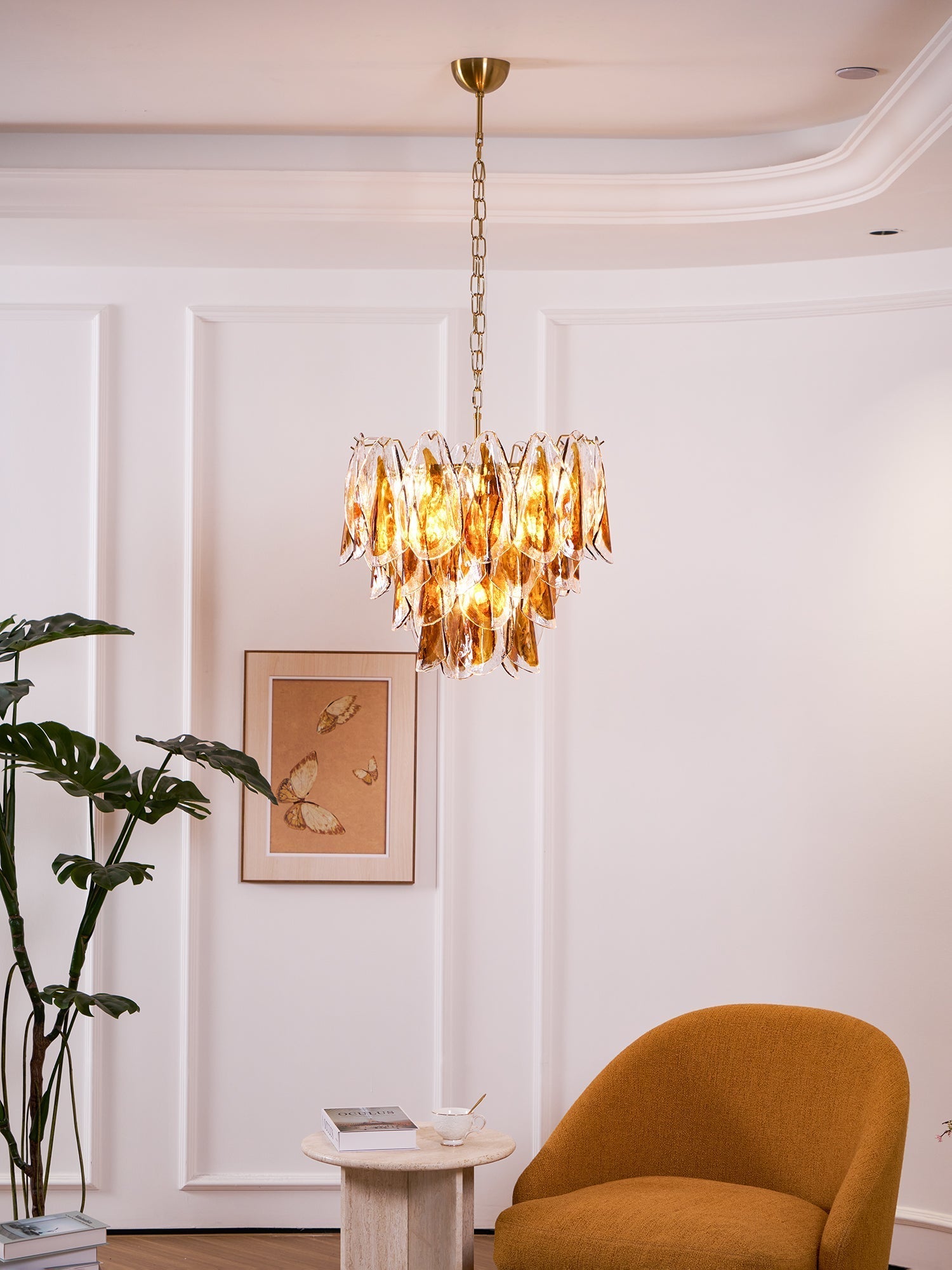 Aurora Chandelier Amber Leaf Glass Layered Organic Warmth