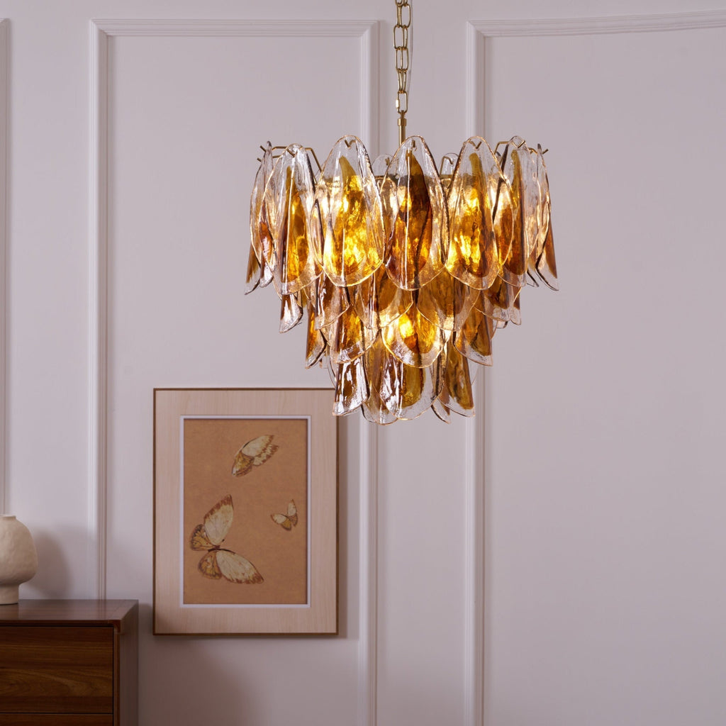 Aurora Chandelier Amber Leaf Glass Layered Organic Warmth